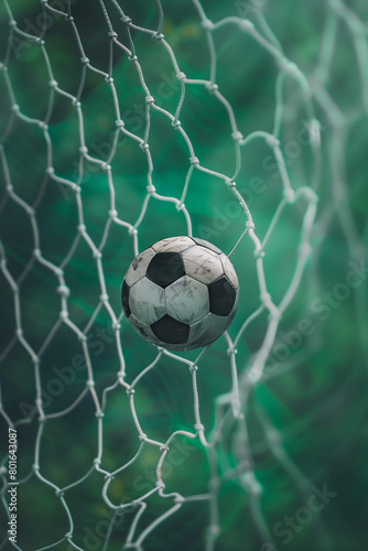 soccer ball in a goal net close up. High quality photo
