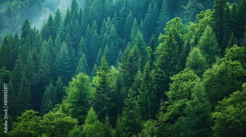 Nature green forest trees background, Caucasus, Russia. © Alizeh
