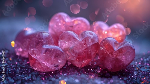 pink crystals purple surface blurry background hearts wicca farmer gem stones aorta soft
