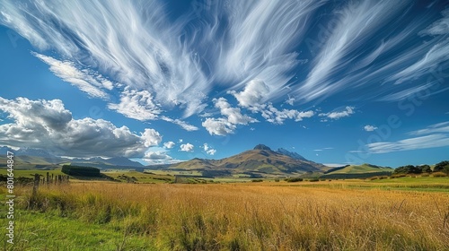 New Zealand Countryside field mountain farmland sky cloud photo