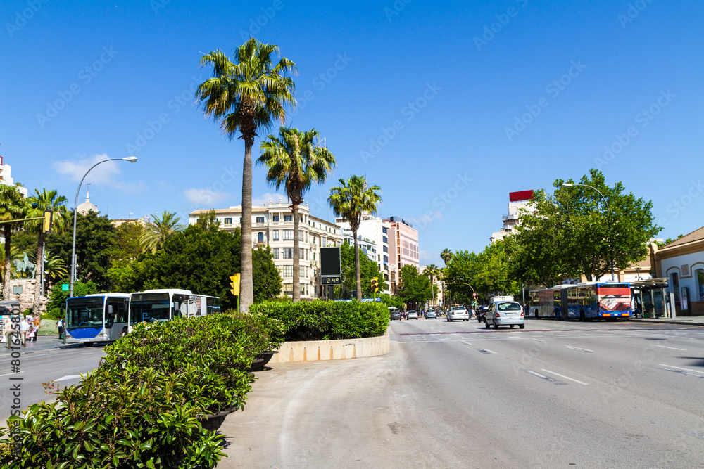 Plaza Espanya, urban city center in Palma de Mallorca, Balearic Islands, Spain. Travel concept. Plaza Espanya, urban city center in Palma de Mallorca, Balearic Islands, Spain. Travel concept.