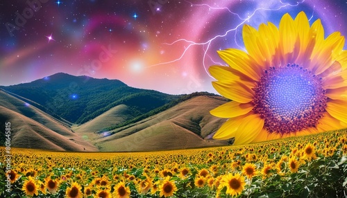 psychedelic cosmic sunflower by generative ai
