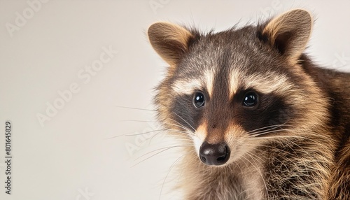 portrait of a cute funny raccoon closeup isolated on a white background