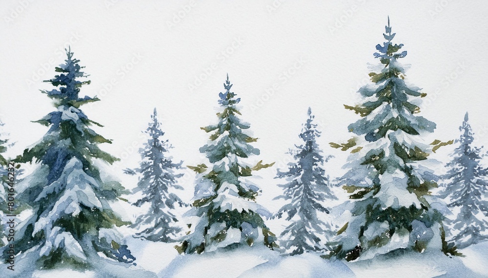 seamless pattern with snowy spruce forest christmas mood watercolor painting isolated on white background