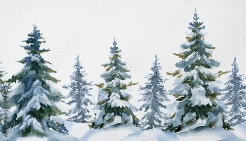 seamless pattern with snowy spruce forest christmas mood watercolor painting isolated on white background © Susan