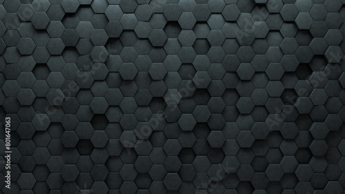 Polished Tiles arranged to create a 3D wall. Futuristic, Hexagonal Background formed from Concrete blocks. 3D Render photo