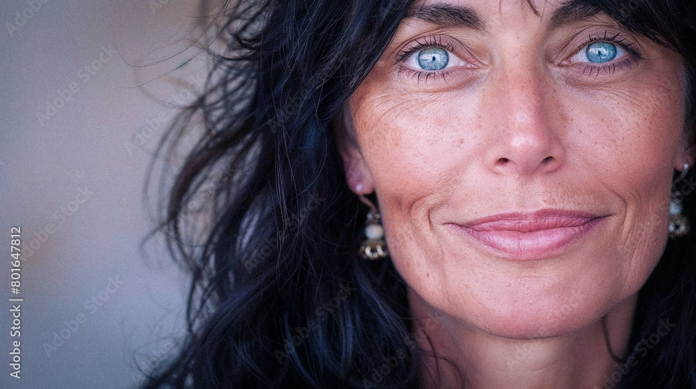 Close-Up Smiling Detailed Middle-Aged 50 to 60 Year Old Woman Dark-Haired Close-Up Smiling Detailed Middle-Aged 50 to 60 Year Old Woman Dark-Haired