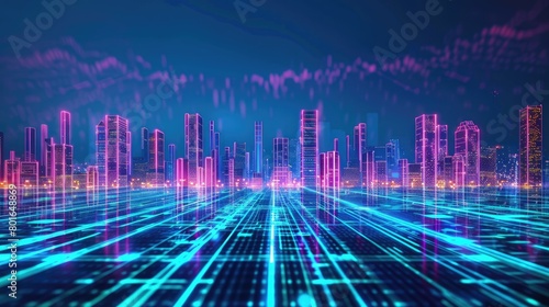 Neon computing skyline on digital horizon © Fathur