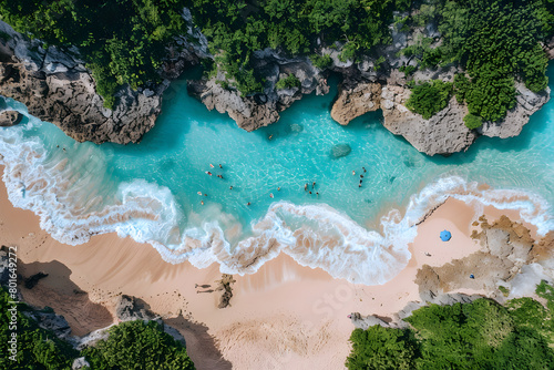 Aerial view of heavenly beach. Summer holidays vacation in paradise