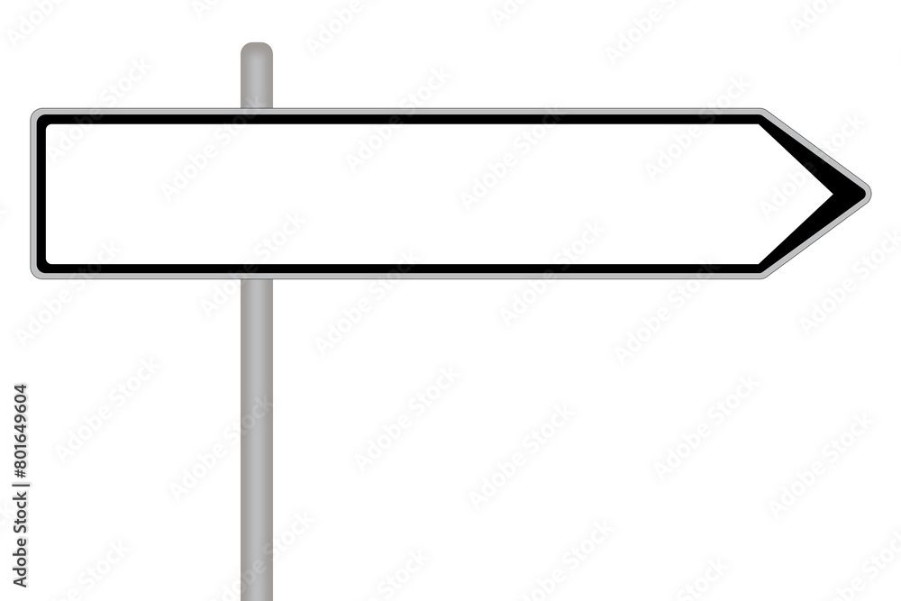 Panneau de direction long, vierge pour texte libre, sur poteau, flèche vers la droite. Panneau de direction long, vierge pour texte libre, sur poteau, flèche vers la droite.