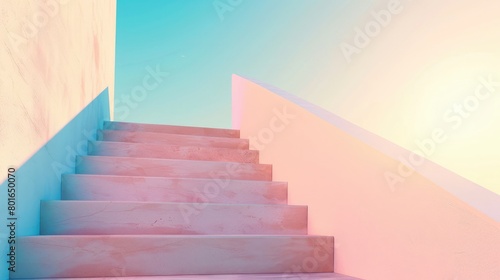 Pastel-hued abstract stairs under a bright sky  casting soft shadows. Beautiful simple AI generated image in 4K  unique.
