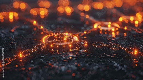 Glowing blockchain network on dark backdrop