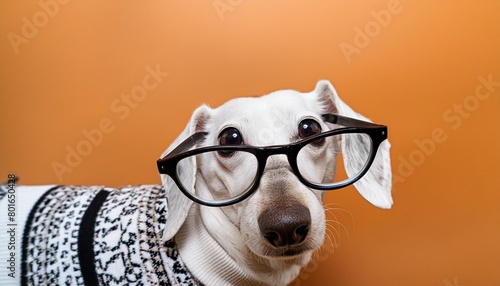 dachshund with eyes glasses and sweater on orange back generative ai photo