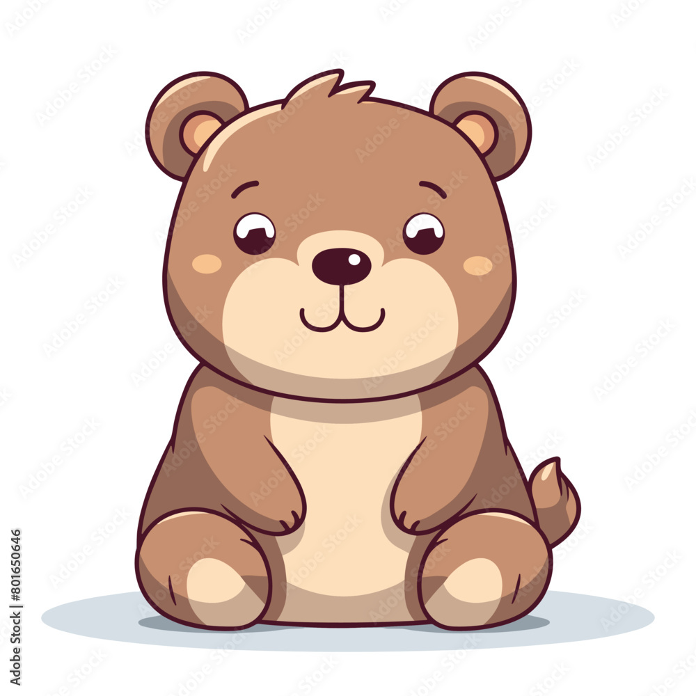 Cute cartoon bear sitting on the ground. Vector illustration of a cute animal. Cute cartoon bear sitting on the ground. Vector illustration of a cute animal.