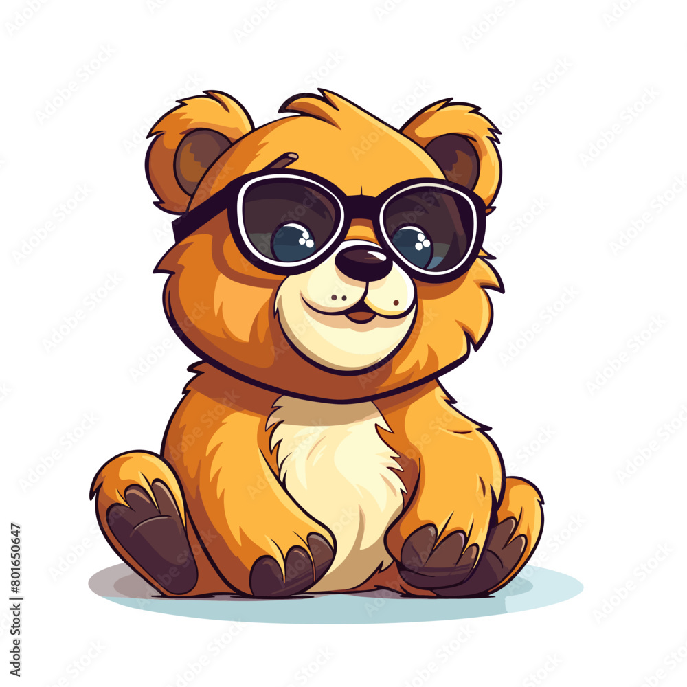 Fototapeta premium Cute cartoon bear in sunglasses isolated on white background. Vector illustration.