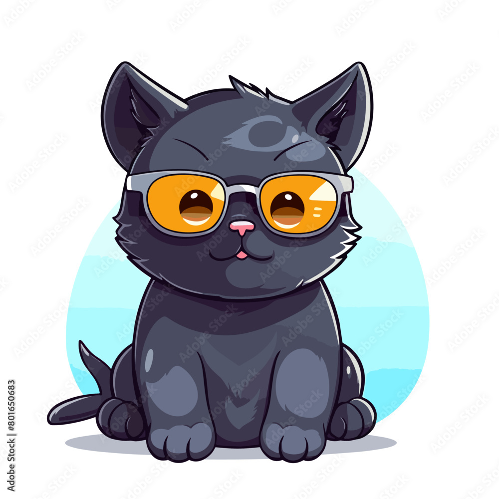 Cute cartoon black cat with glasses isolated on white background. Vector illustration. Cute cartoon black cat with glasses isolated on white background. Vector illustration.
