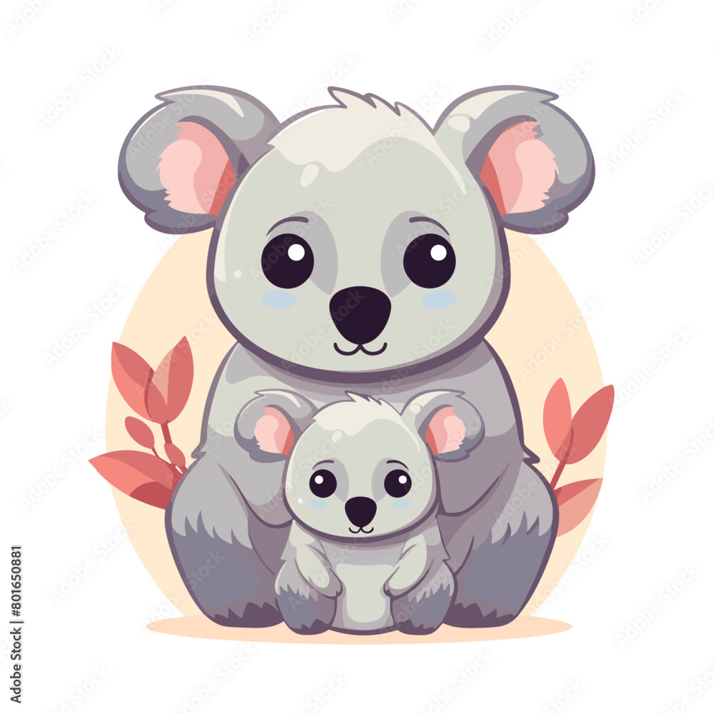 Cute koala and her baby. Vector illustration in cartoon style. Cute koala and her baby. Vector illustration in cartoon style.