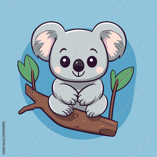 Cute koala sitting on a tree branch. Vector illustration.