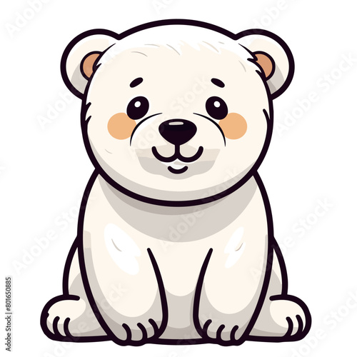 Cute polar bear sitting on a white background. Vector illustration.