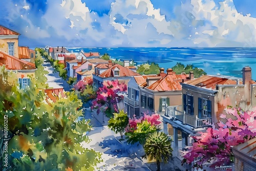 view town sea beach key visual savannah sketch verbena summer street richly colored residential design photo