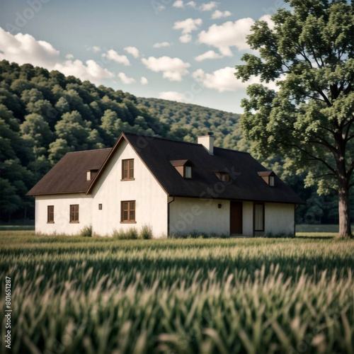 Modern farmhouse on a meadow hill 
