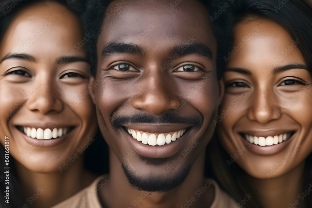 Portrait of multi ethnic small group of people smiling and looking at camera, Diversity, inclusion, equality concept Portrait of multi ethnic small group of people smiling and looking at camera, Diversity, inclusion, equality concept