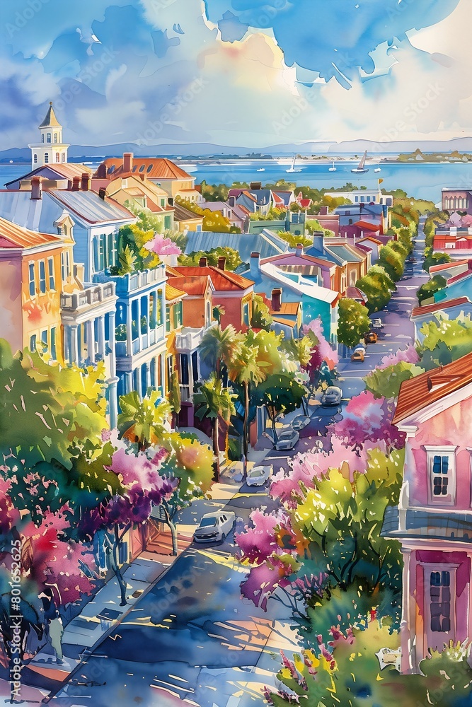 city street horse carriage side waterfront houses savannah bahamas seasons entire view old town spring