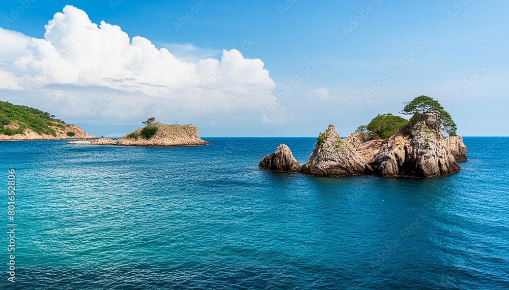 seascape scenic view with rock islands and cloudy sky