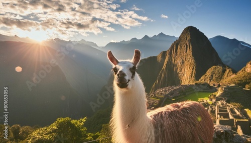 close up of a llama lama glama machu picchu cusco region peru photo