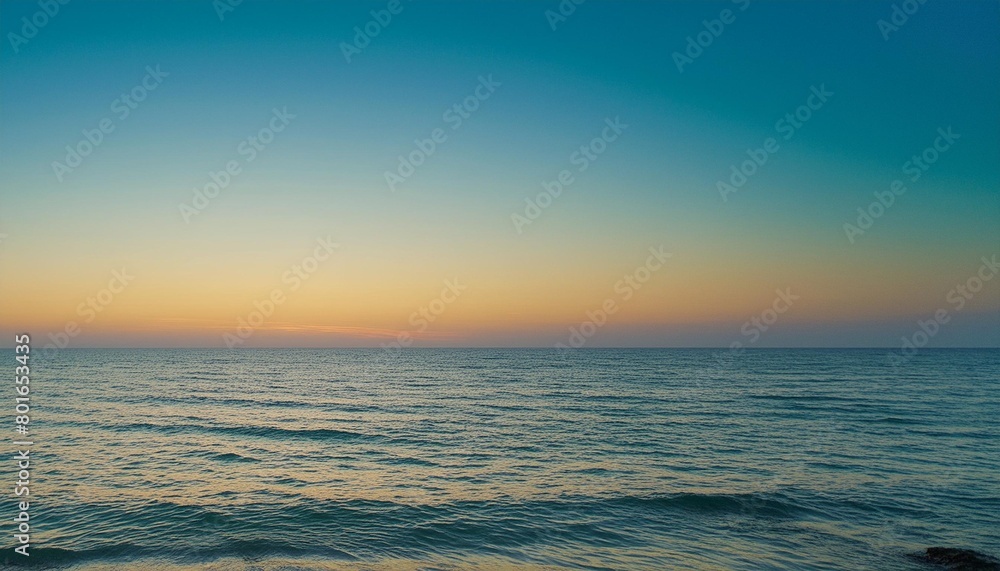 clear blue sky sunset with glowing orange teal color horizon on calm ocean seascape background picturesque generative ai