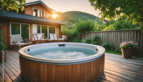 a bubbling hot tub in a backyard generative ai
