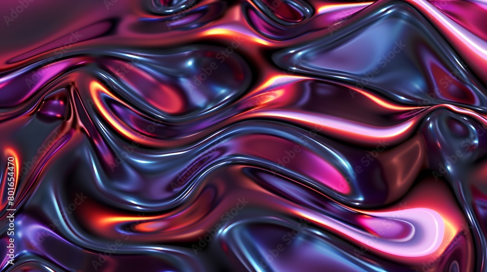 Fototapeta premium Modern 3D backdrop with moving holographic neon geometrical wavy pattern—a blend of technology and art. Perfect for backgrounds, banners, wallpapers, posters, and covers.