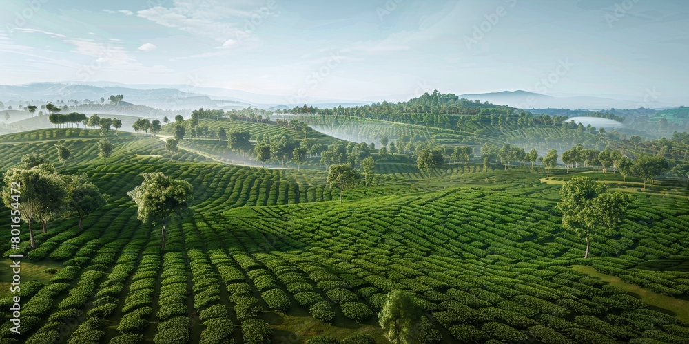 tea plantations from a bird's eye view Generative AI