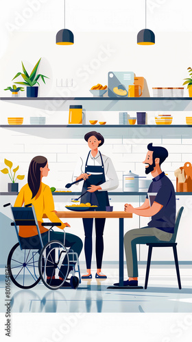 Woman in wheelchair joins family in kitchen for an inclusive dinner
