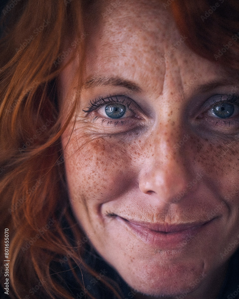 Close-Up Happy Smiling Highly Detailed Woman Redhead Close-Up Happy Smiling Highly Detailed Woman Redhead