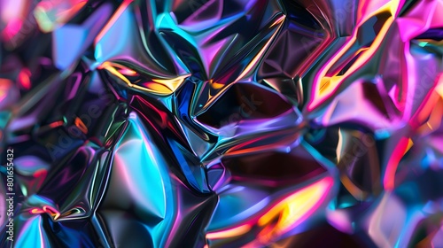 Modern 3D backdrop with moving holographic neon geometrical wavy pattern—a blend of technology and art. Perfect for backgrounds, banners, wallpapers, posters, and covers.
