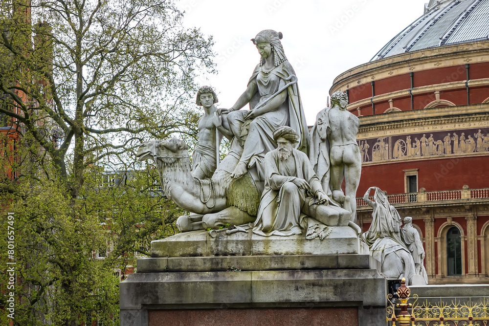 Sculptural groups of Prince Albert Memorial - Iconic, Gothic Memorial to Prince Albert (1876) in London, England, UK.