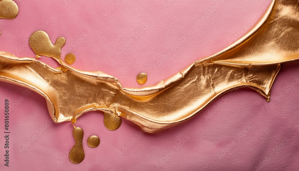 Obraz premium Abstract luxury background of liquid gold dripped over pink velvet texture.