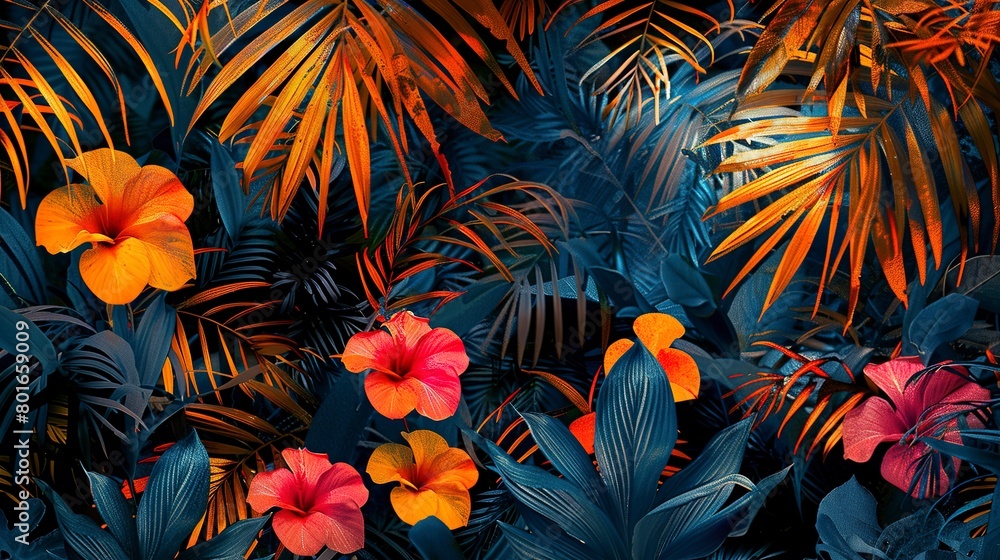 High-resolution abstract featuring bold, close-up views of exotic tropical floral patterns. High-resolution abstract featuring bold, close-up views of exotic tropical floral patterns.