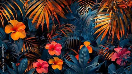 High-resolution abstract featuring bold  close-up views of exotic tropical floral patterns. 