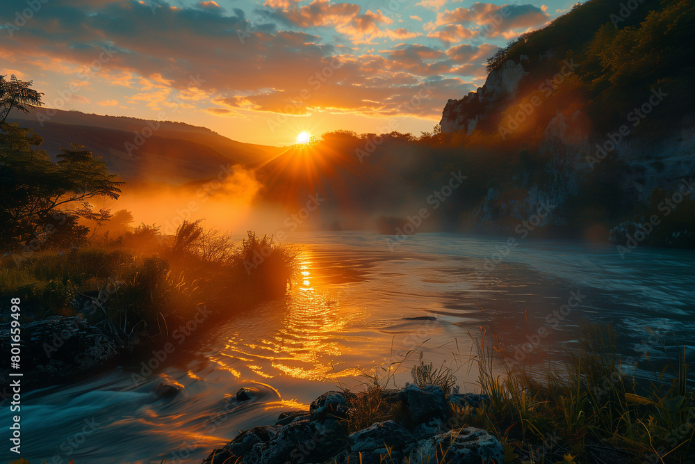 Obraz premium sunset over the river