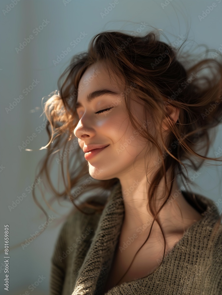 woman eyes closed hair blowing wind delicate soft hazy lighting warmly lit bushy auditory symbiogenesis smiling viewer softly window open naughty smile beautify woman eyes closed hair blowing wind delicate soft hazy lighting warmly lit bushy auditory symbiogenesis smiling viewer softly window open naughty smile beautify