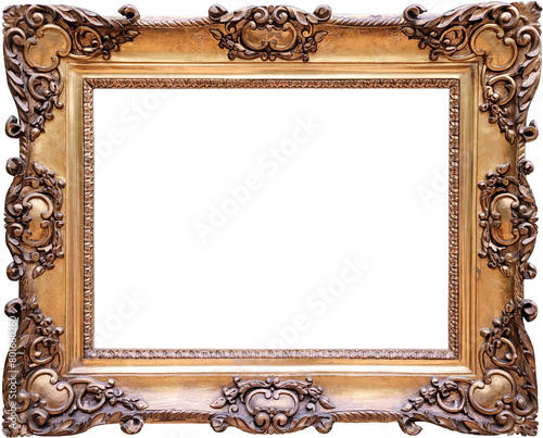 Antique gilded wooden frame for paintings, photographs or design element. Transparent background