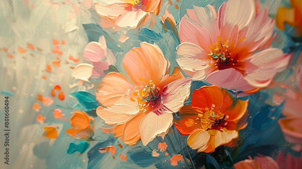Obraz premium Close-up of impressionist floral scenes against an abstract background, capturing the essence of blooms with soft brushstrokes. 