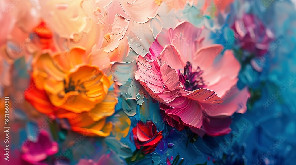 Vibrant and atmospheric, a close-up abstract featuring impressionist floral scenes for a timeless, artistic vibe.