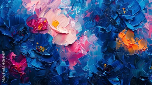 Vibrant and atmospheric, a close-up abstract featuring impressionist floral scenes for a timeless, artistic vibe. photo