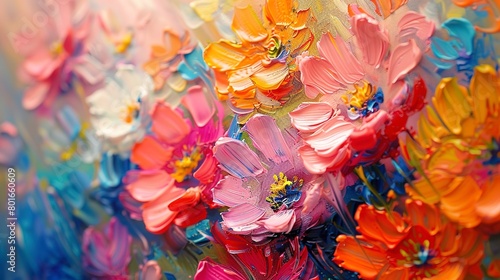 Close-up view of abstract impressionist floral designs, showcasing the technique's unique approach to capturing nature. 