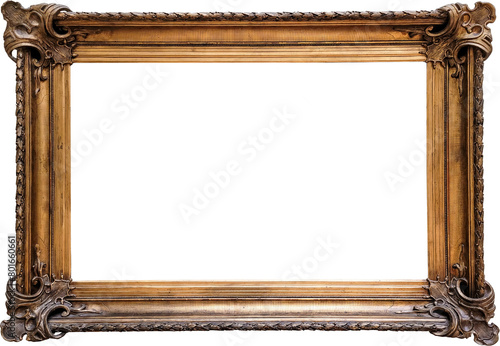 Vintage wooden frame for paintings, photos, or a design element. Transparent background