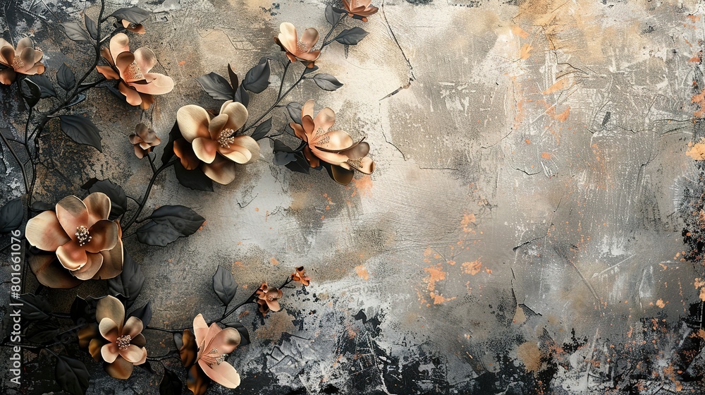 Abstract background with detailed close-up of grunge floral textures, merging the gritty with the botanical. 