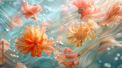 High-resolution abstract featuring the delicate dance of underwater florals, emphasizing their fluid movement and colors.  © Thanthara